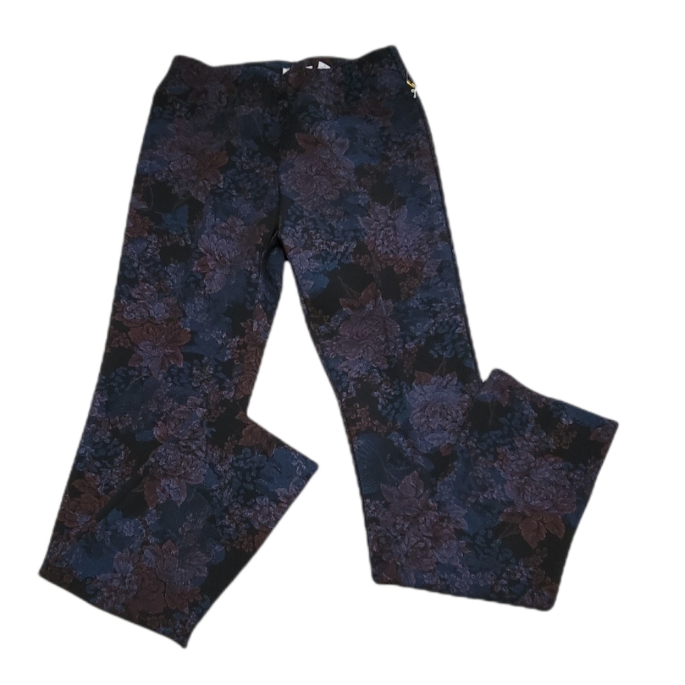 Lena Gabrielle‎ Straight Leg Dark Floral Print Pull-On Pants Size 4